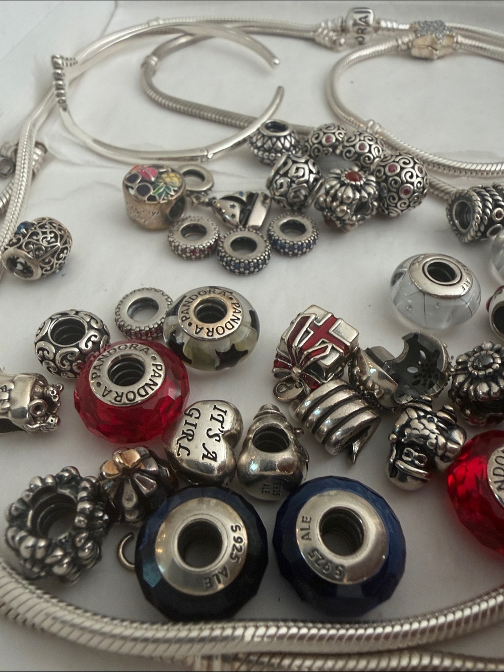 Pandora Sterling Silver Charm bundle with Red and Navy Glass Accents - Picture 2 of 2